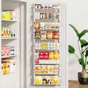 MIAOLI Over the Door Organizer, White 8-Tier Pantry Door Organizer with Adjustable Basket, Hanging Spice Rack Cabinet Door Shelves, Laundry Room Organization and Storage