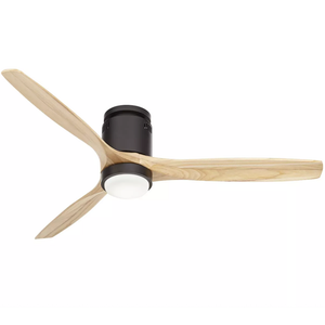 52"  Indoor 3 Blade Hugger Ceiling Fan, Black Natural Wood for Living Room Kitchen