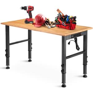 OLBRUS 48 "Adjustable Workbench with Power Outlet, Heavy Duty 2000 LBS Load Capacity Hardwood Workbench Suitable for Workshop, Office, Garage, Home