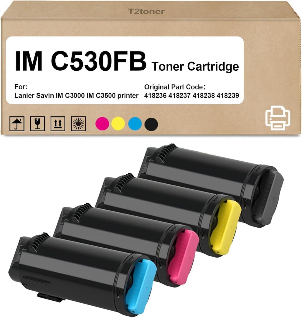 IM C530 IM C530FB IMC530FB IM C530F Toner Cartridge with Chip 418236 418237 418238 418239 Replacement for Savin Lanier IM C530 IM C530FB Printer4-Pack KCMY