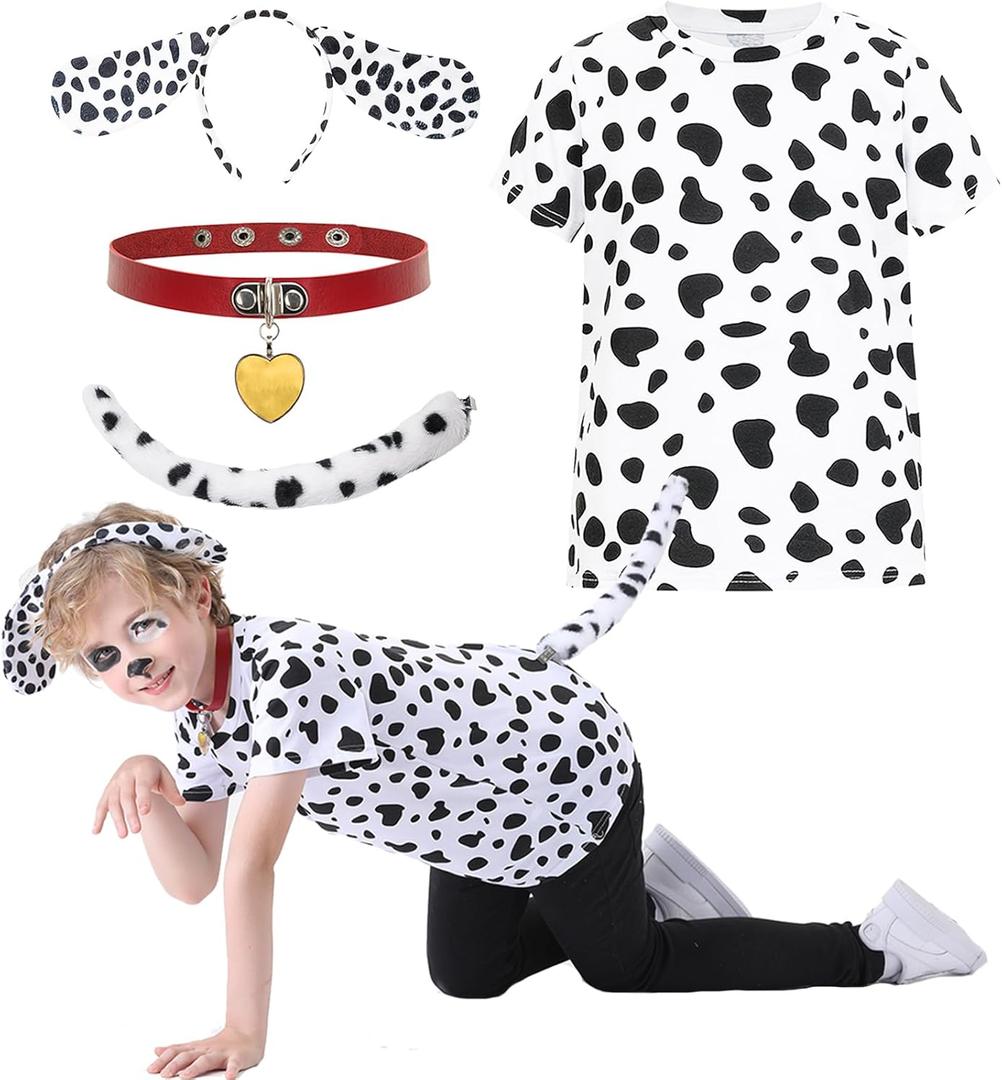 Z-Shop Dalmatian Costume Kids, Boys Girls 101 Days Of School Outfit Shirt Headband Ears and Tail Accessories, 6