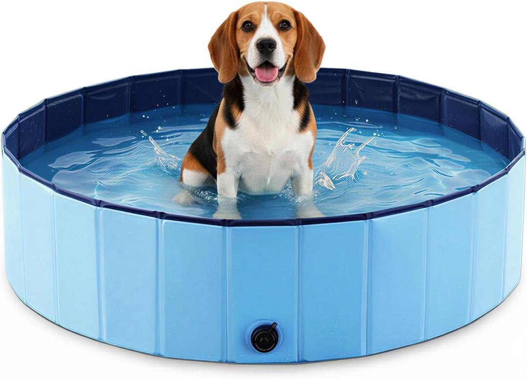 Foldable Dog Pool for Small & Medium Dogs Portable Pet Pool for Outdoor, Backyard, Travel, Beach, Cooling & Bathing, Easy to Store & Clean (Blue, Medium-48" x 12")