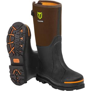 TIDEWE Rubber Work Boot for Men with Steel Toe & Shank, Waterproof Anti Slip Hunting Boot, 6mm Neoprene Hunting Boot for Manufacturing, Construction, Farming, Black,Brown, Size 10