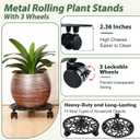2 Packs 11 Inch Rolling Plant Stand with Wheels Wrought Iron Rolling Plant Stand with Casters Heavy Duty for Indoor Plants Rollers Potted Plant Mover, Metal Round Plant Dolly