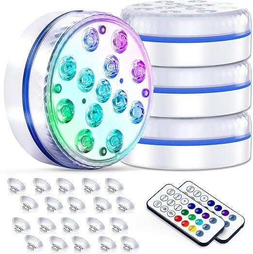 Submersible Led Pool Lights for Above Ground Pools IP68 Waterproof Inground Pond Light Underwater with 4 Magnets, 4 Suction Cups and 16 RGB Dynamic Color, for Father's Day Party Decorations (4pack) Blue