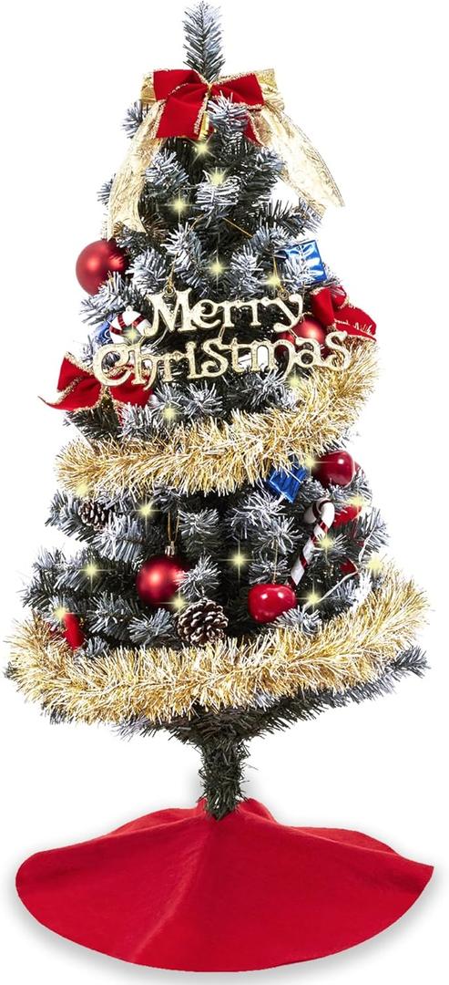 3ft Christmas Tree with Lights, Christmas 36inch Small Artificial Tabletop Tree, Xmas Desk Mini Tree with 50 LED Lights, Hanging Ornaments Decorations, Holiday Tree for Home Decor, Indoor, Office,  3ft Green With Ornaments