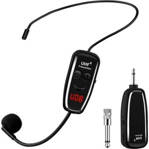 Wireless Microphone Headset, UHF Head Mic Speaker System, Professional Voice Amplifier Headset Microphones, with LED Digital Display, for Teaching Fitness Instructor Tour Guide