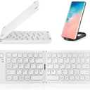 Mini Foldable Bluetooth Keyboard - Portable Wireless Full Size Keyboard (Sync Up to 3 Devices), Ultra-Slim Travel Folding Keyboards for iPhone iPad Mac Android Windows iOS, White