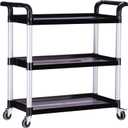 Plastic Utility Carts with Wheels, Heavy Duty 510lbs Capacity Rolling Service Cart, 3-Tier Restaurant Food Cart with Hammer for Office, Warehouse, Garage (Lockable Wheels, Black)