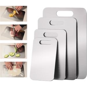 4 Packs Stainless Steel Cutting Boards Set for Kitchen, 304 Steel Metal Chopping Boards for Meat, Fruits & Break, Non-Slip, Dishwasher Safe (15.3"x11", 13.4"x9", 11.8"x8", 9.5''x5.9'')