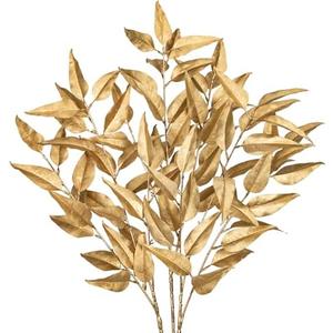 Hollyone 32” Christmas Tree Picks and Sprays 3Pcs Gold Artificial Eucalyptus Stems Eucalyptus Leaves Branches Fake Gold Leaf Floral for Vase DIY Xmas Tree Garland Wreath Centerpieces Wedding Decor