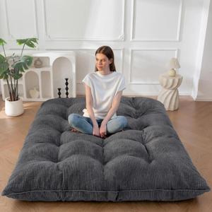 MAXYOYO 6" Japanese Floor Mattress, Foldable Futon Mattress Full Size, Tufted Roll Up Floor Couch, Thick Tatami Mat Sleeping Pad Portable Lounger for Camping Guest Room Dormitory RV, Dark Grey