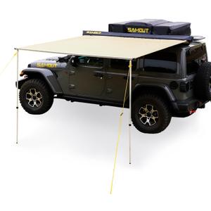 Vehicle Awning, 6.6ft x 10ft, Rooftop Pullout Ripstop UPF50+ Side Awning, Reinforced Hinges & Poles for Jeep/SUV/Truck/Van