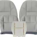 FZJDSD 5PCS Gray Driver & Passenger Bottom & Top Lean Back Leather Seat Covers and Driver Foam Cushion Compatible with Chevy Silverado Tahoe Avalanche Suburban GMC Sierra Yukon 2007-2014