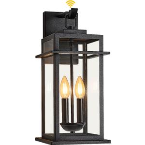 Dusk to Dawn Outdoor Wall Sconce Lighting Fixture with 2-Light, Large Industrial Outside Wall Lanterns with Clear Glass, Waterproof Exterior Lamps with E12 Sockets for Porch, Patio, Matte Black