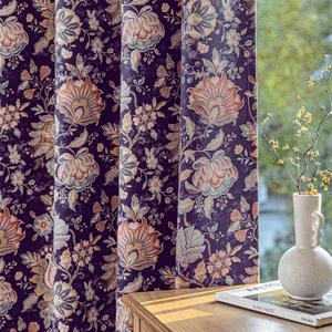 FMFUNCTEX 100% Boho Blackout Floral Curtains for Bedroom, Vintage Flower Patternd Purple Curtains 84 Inch Length for Living Room Darkening Thermal Insulated Grommet Window Farmhose Drapes 2 Panels
