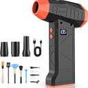 15-in-1 Electric Compressed Air Duster, 110000RPM Cordless Portable Air Blower Mini Powerful Jet Dry Blower 4 Adjustable Speeds Levels Rechargeable for Keyboard, PC, Car