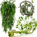HERCOCCI Reptile Vines, Flexible Jungle Climbing Vines Terrarium Plastic Plants and Leaves Tank Accessories Decor for Gecko Snake Lizard Bearded Dragon Hermit Crab Frog