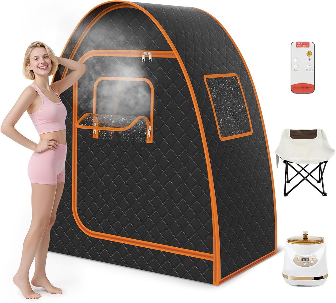 Portable Sauna for Home, Portable Steam Sauna, Upgraded Sauna Box for Relaxation, Detoxification, Sauna Tent with Sturdy Stainless Steel Frame, 1500W/3L Steamer, 57" X 31.5" X 70" (Black)