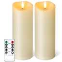 NURADA Outdoor Flameless Candles with Remote Timer - Waterproof Tall Realistic Flickering LED Pillar Electric Battery Operated Fake Candle for Home Wedding Fireplace Decor - Ivory 2 Pack (8" 8")