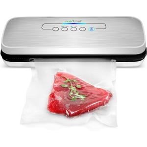 NutriChef Vacuum Sealer Machine  Compact Silver Vacuum Sealing System with Dry & Moist Modes, LED Indicators, Starter Kit & Extra Bags  Ideal for Food Preservation, Meal Prep & Sous Vide Cooking (6.1 x 14.2 x 3 inches, Black/Silver/White)