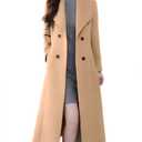 Chouyatou Women's Chic Shawl Collar Work Double Breasted Maxi Long Wool Pea Coat (X-Small, Camel)