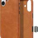 LUCKYCOIN for iPhone 17 Full Genuine Leather Phone Case, Built-in Camera Control/Comprehensive Camera Protection/Compatible with MagSafe, Premium Leather Magnetic Phone Cover - Brown