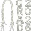 Graduation Leis Class of 2026, Handmade Double Braided Graduation Ribbon Leis with Glitter Pins for Him Her High School College Congrats Grad Gifts Party Supplies Favors(White)