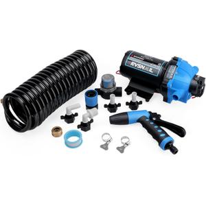 12V RV Water Pump Kit, 7.5GPM 80PSI, 5-Chamber Diaphragm Pump with Heavy Duty Switch & Strainer, Self-Priming for RV, Marine, Boat, Off-Grid Living, Includes 