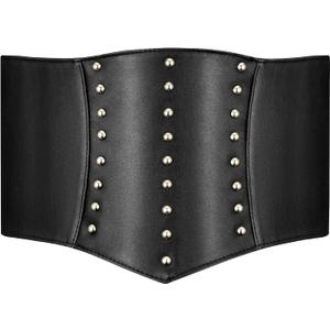Corset Belt Women Renaissance Steampunk Elastic Corset Belt for Halloween Costume Pirate Accessories Belt for Dresses (XXL:fit waist 36.5"-40", Black)