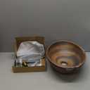 Ceramic Vessel Sink with Faucet and Drain Combo Brown Bathroom Sink Above Counter Oval Sinks Bowl