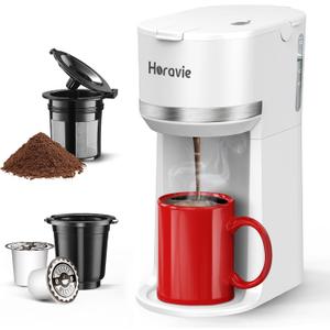 Mini Single Serve Coffee Maker for K Cup and Ground Coffee, Fast Brew One Cup Coffee Machine with Descaling Reminder and Water Window, 6 to 12 oz. Brew Sizes, White (9.45 Inches)