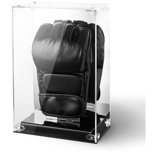 MMA Glove Display Case with Mirror Back, Single Holder, Acrylic Kickboxing Sparring Glove Half Finger Boxing Glove Display Case with Solid Base Stand, Watch The Video to Assemble