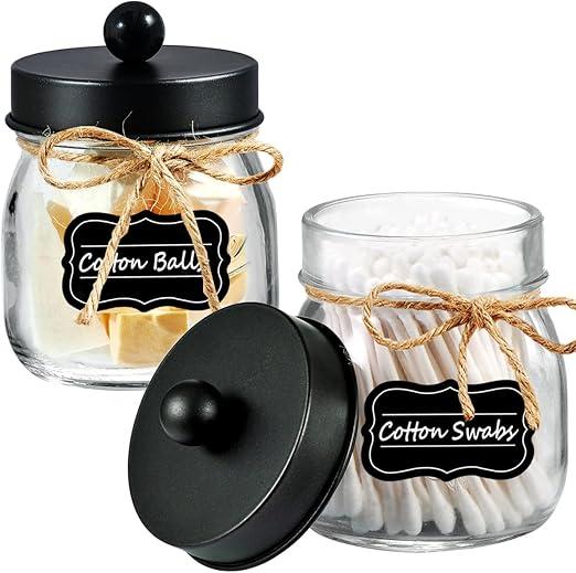 Amolliar Mason Jar Bathroom Accessories Set 3 Pcs -Lotion Soap Dispenser & 2 Cotton Swab Holders & Toothbrush Holder - Rustic Farmhouse Decor, Bathroom Home Decor, Perfect Decorating Idea (Black)
