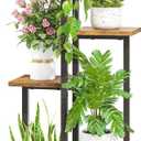 LASZOLA Black 5 Tiered Wood Plant Stand Indoor for Large Heavy Duty Planter, Sturdy Multi Level Corner Vertical Flower Rack for Narrow House, Rustic Tall Orchid Shelving Holder for Decor, Space Saving (26-33 inch, Classic Black + Brown)
