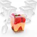 100 Pack 5 oz Plastic Dessert Cups with Lids and Spoons - Clear Yogurt Parfait Cups with Lids - Mini Dessert Shooter Cup with Spoons for Fruit Pudding Mousse Ice Cream Appetizer