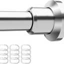Shower Curtain Rod with 12 Hooks Rings Adjustable 31"-80", No Drill Curtain Rod Tension Shower Curtain Rod Stainless Steel Rust Proof Shower Rods for Bathroom Shower Stall, Silver