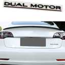YHCDSEA Dual Motor Badge Emblem Sticker Plaid Decor Compatible for Tesla Model 3 Y X S Accessories (Matt Black-Red Line)