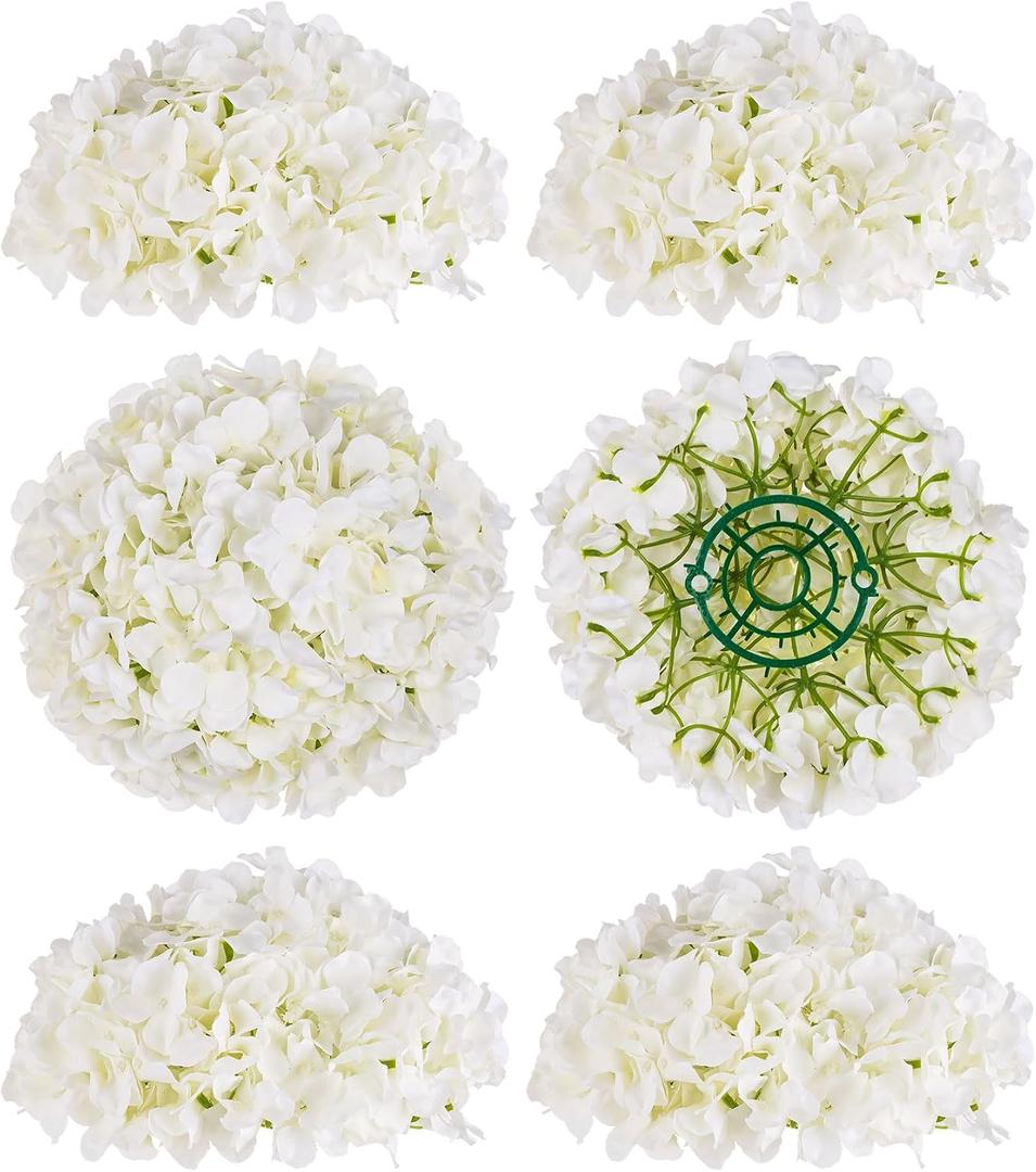 BLOSMON Hydrangea Artificial Flowers Ball Centerpieces 6 Pcs Fake Flowers White Silk Hydrangea Flower Balls Faux Hydrangeas Floral Arrangements Bouquet for Wedding Home Room Table Decoration