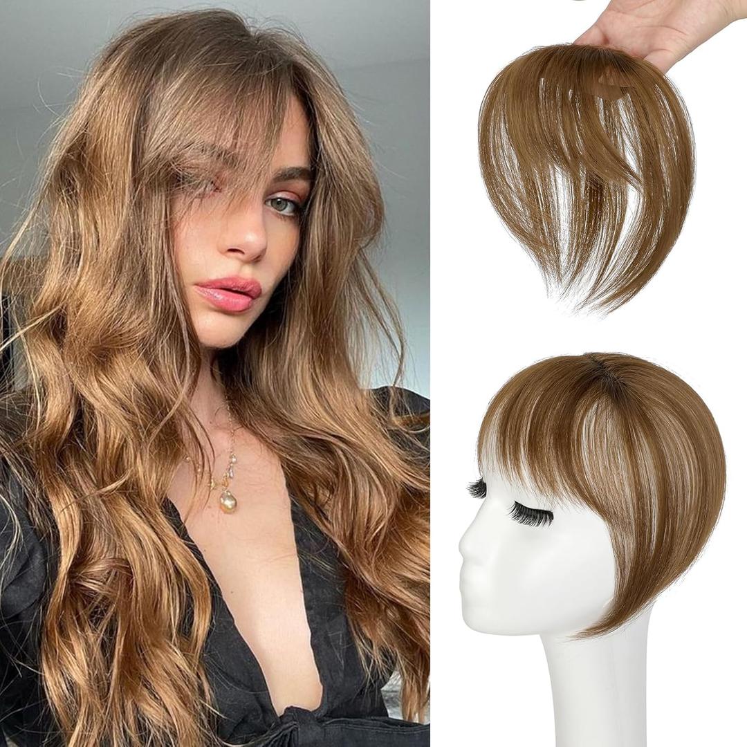 Bangs Hair Clip in Bangs 3603D Cover Hair Topper Synthetic HairPieces for Women Light Brown Wispy Fake Bangs Toppers for Daily Wear