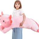 40'' Big Pink Axolotl Plush Stuffed Animal, Large Axolotl Long Body Pillow Stuffy Plush Toy, Giant Soft Salamander Squishy Plushie Gift for Kids Boys Girls, Birthday, Christmas