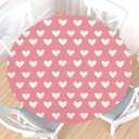 Valentines Day Round Fitted Tablecloth with Elastic Edge,Water-Resistant Wipeable Pink White Love Heart Valentine's Day Table Cover for 40-44" Stretch Table Cloth for Dinner Indoor Outdoor Party