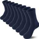 Somaibo 8 Pairs Kids Socks for Boys Girls Crew Dress Athletic Socks Soft Cotton Seamless Cushioned School Sock (10-12 Years, Navy)