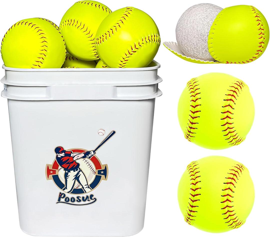 11 Inch Bucket of 16 Softballs - Training Fastpitch Softballs for Girls - Solid Cork Center - Premium Durability
