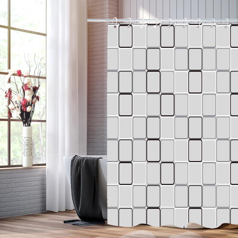 Black and White Checkered Shower Curtain 72 x 72 Inches, Lightweight Bathroom Curtain with Decorative Square Accent, Modern Fabric Bath Curtain for Tub and Shower