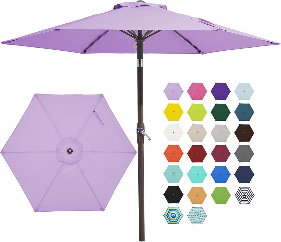 JEAREY 7.5FT Patio Umbrella Market Table Umbrella with 6 Sturdy Ribs, Push Button Tilt/Crank Outdoor Umbrella for Garden, Deck, Backyard, Pool and Porch,Taro Purple