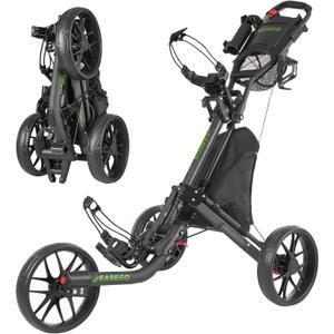 Golf Push Cart 3 Wheel : Golf Bag Cart Foldable with Phone Holder/Cup/Umbrella Holder Compact Golf Pull Carts Quick Fold Golf Caddy Push Carts with Large Wheelbase for Different Terrain (black)