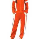 Zaclotre Girl's 2 Piece Outfits Zip Up Sweat Set Contrast Striped Jogging Pants TrackSuit Fall Clothes Orange 8-9 Years