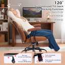 BEWISHOME Brown Leather Office Chair Features Rubber Wheels and Lumbar Support Ergonomic Mid Century Modern Desk Chair with Adjustable Height, 360 Swivel for Home & Office, Large - Max 320 Lbs Capacity