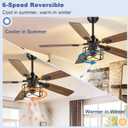 Depuley 52-Inch Ceiling Fans with Lights: Caged Ceiling Fans Dual Finish 5 Blades - Rustic Ceiling Fan with Remote Control for Farmhouse Living Room Outdoor Porch Noiseless (Black Walnut)